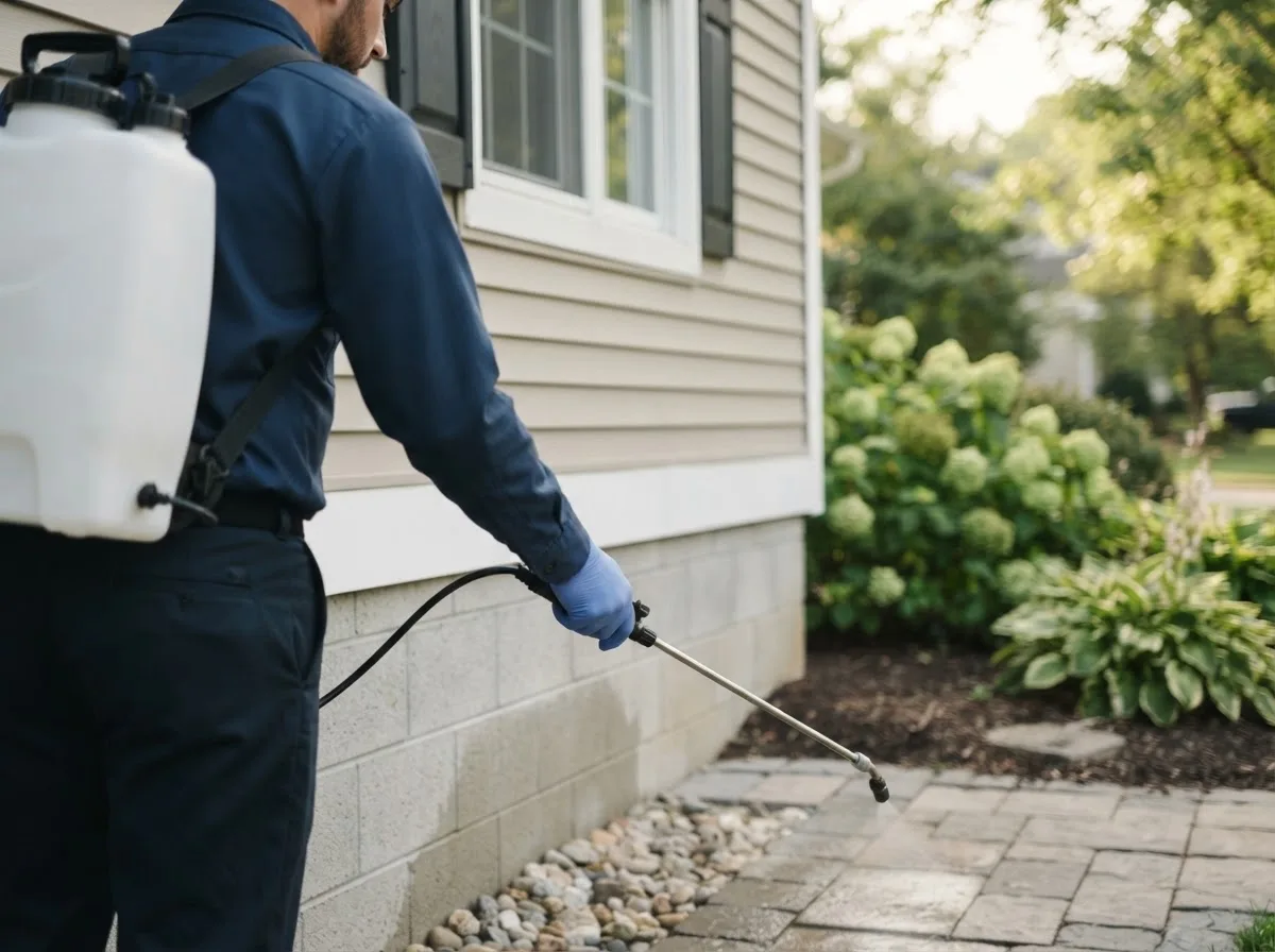 Pest control technician inspecting a home in Corona, NM